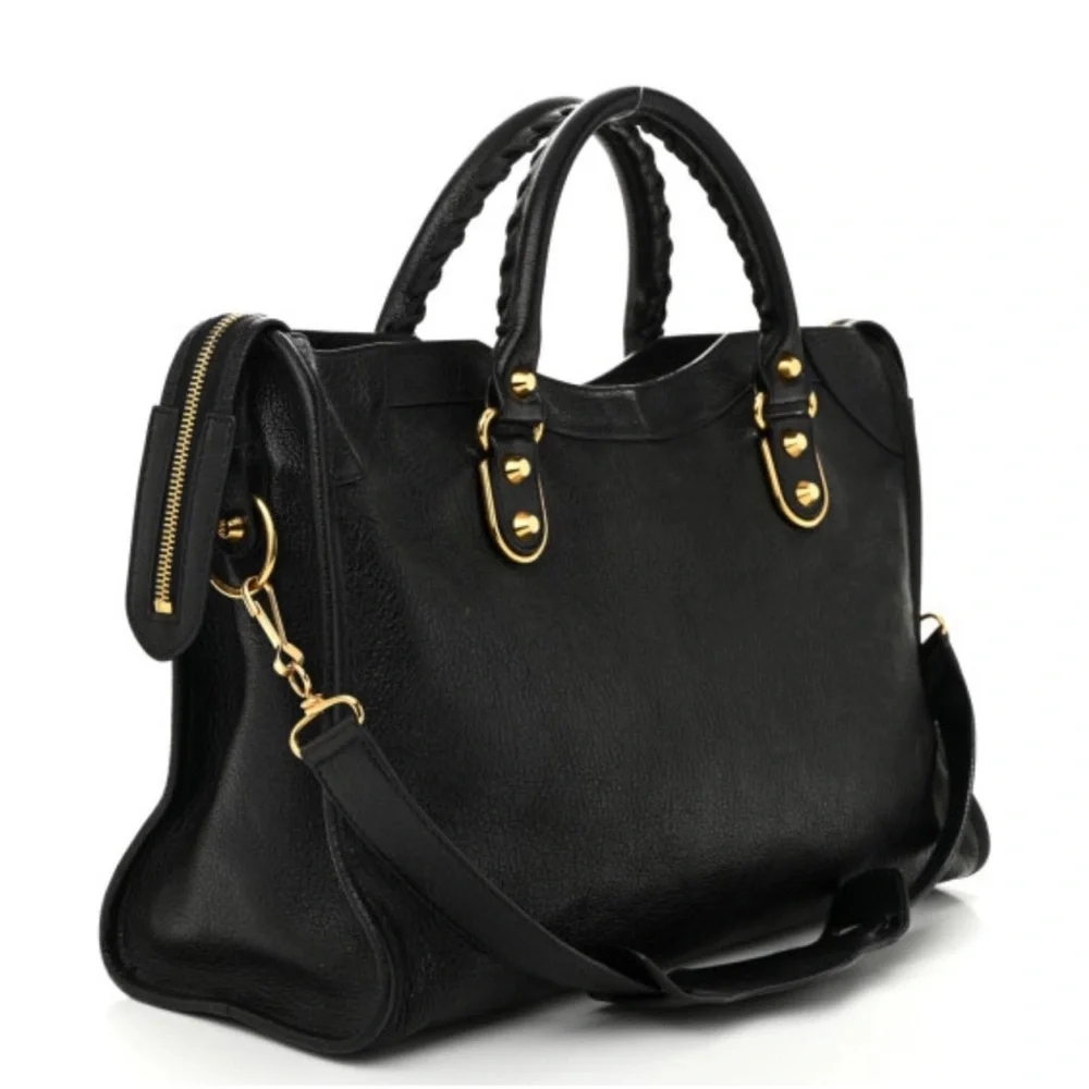 Auth Balenciaga Medium City Bag Black Gold Metallic Edge Chèvre leather LIKE NEW - Picture 5 of 11